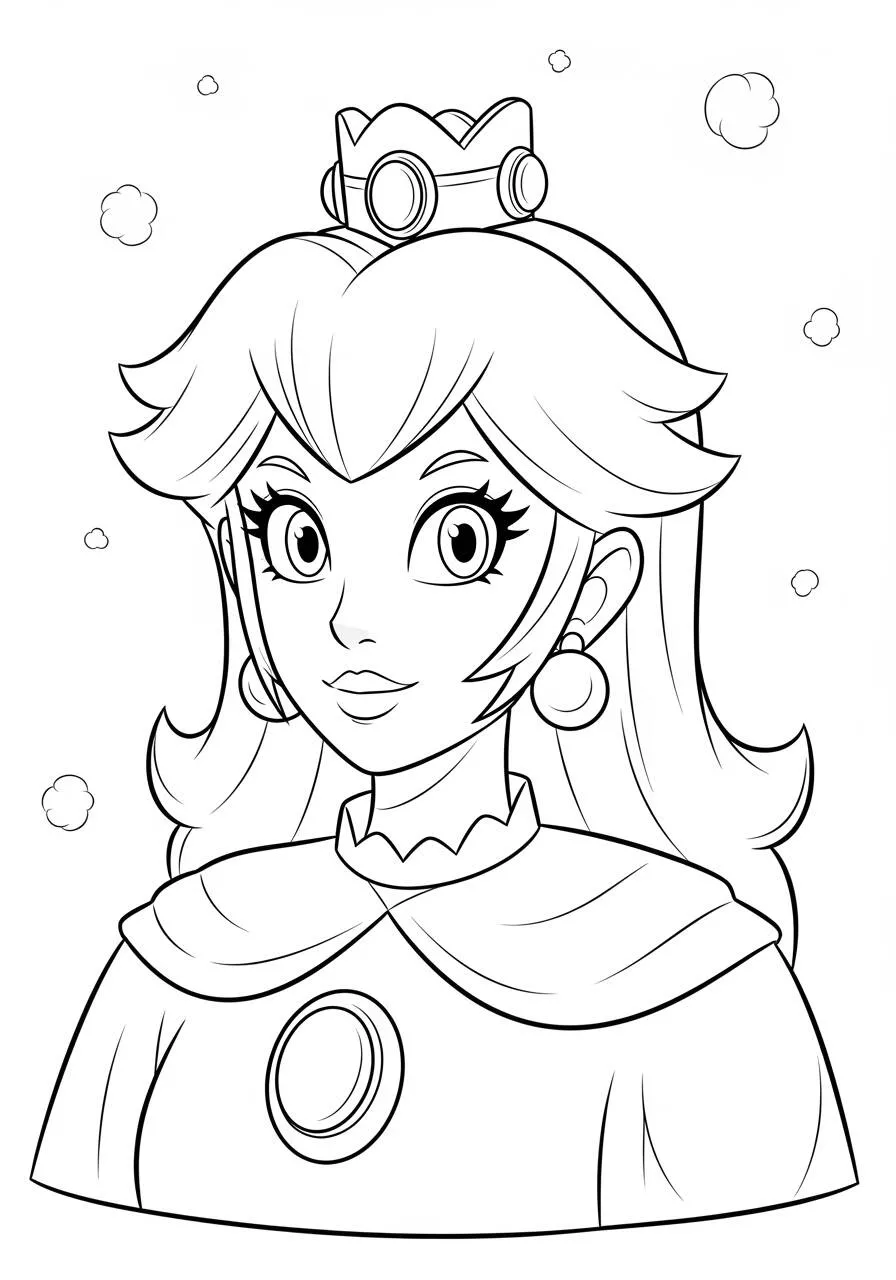 Desenho de Princesa Peach para Colorir com Coroa e Capa
