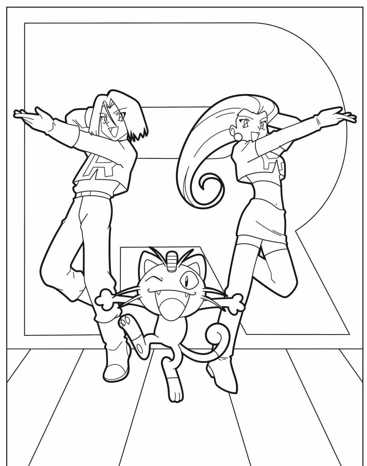 Desenho de Pokémon com a Equipe Rocket para Colorir