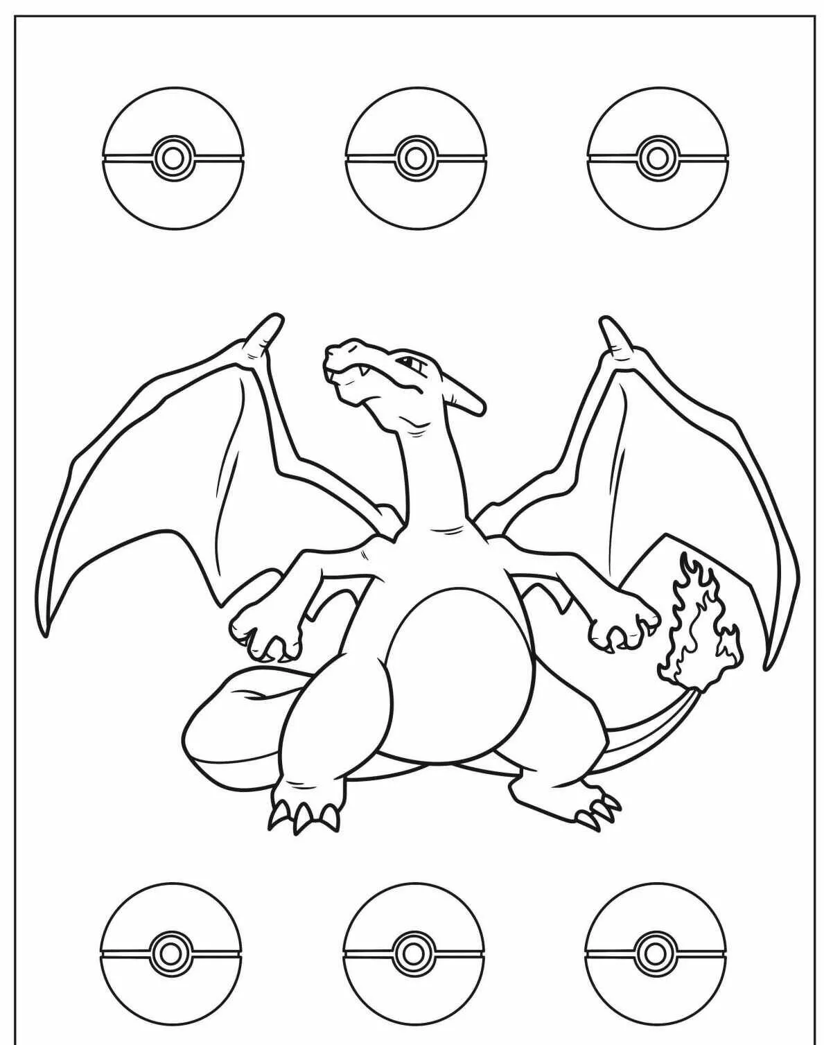 Desenho de Pokémon com o Charizard para Colorir