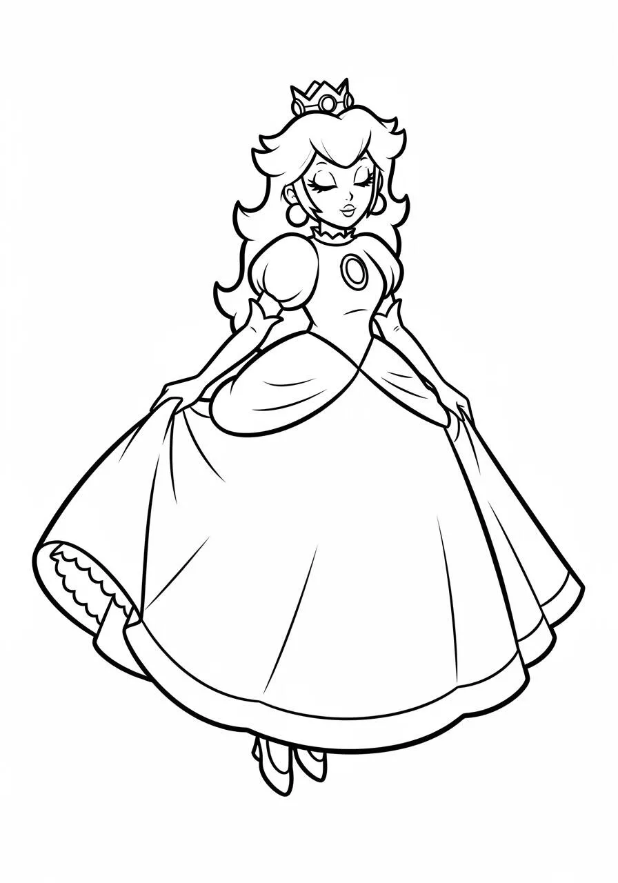 Desenho de Princesa Peach com Vestido Elegante para Colorir
