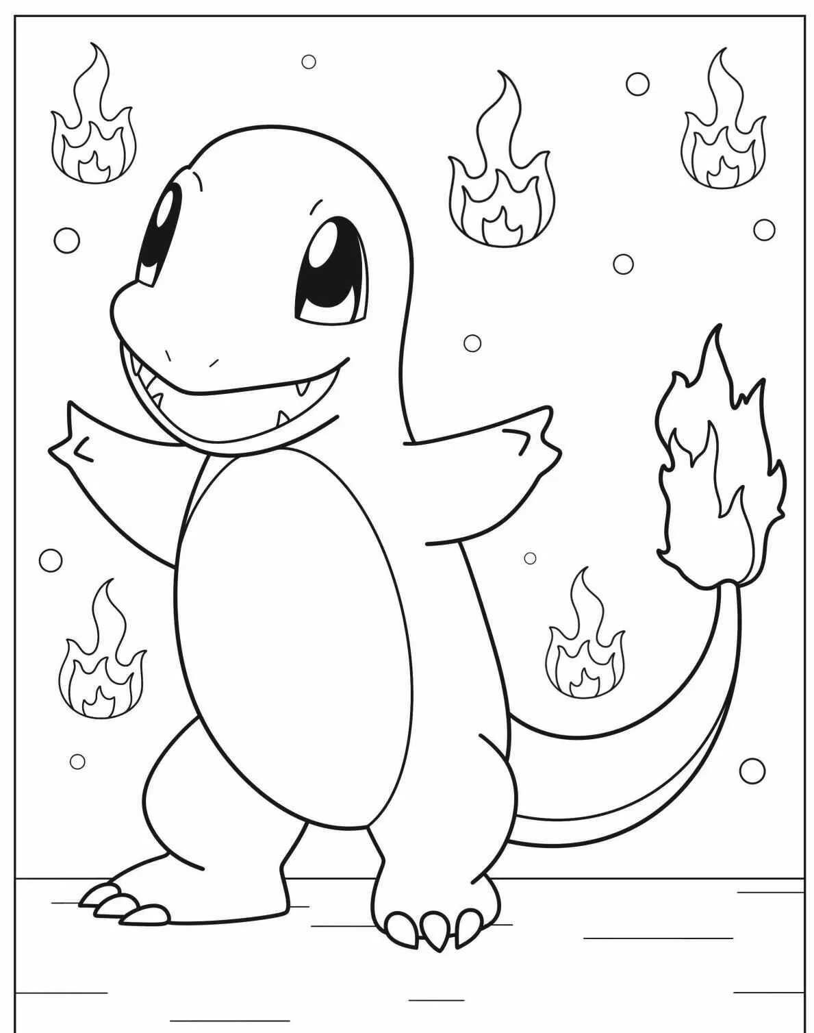 Desenho de Pokémon com o Charmander para Colorir