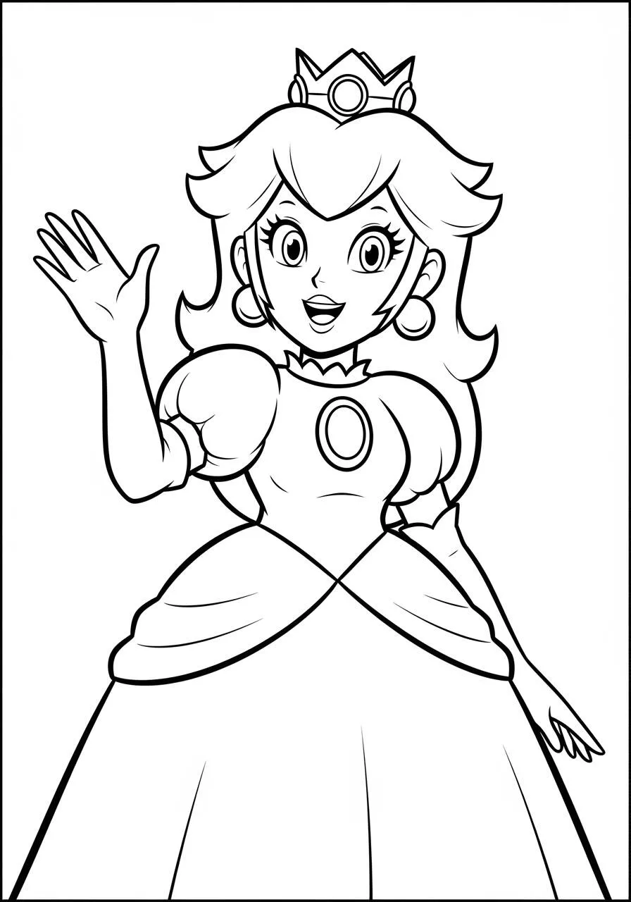 Desenho de Princesa Peach Acenando para Colorir
