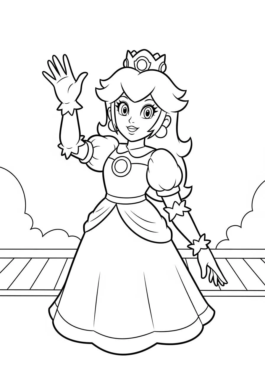Desenho de Princesa Peach Acenando para Colorir
