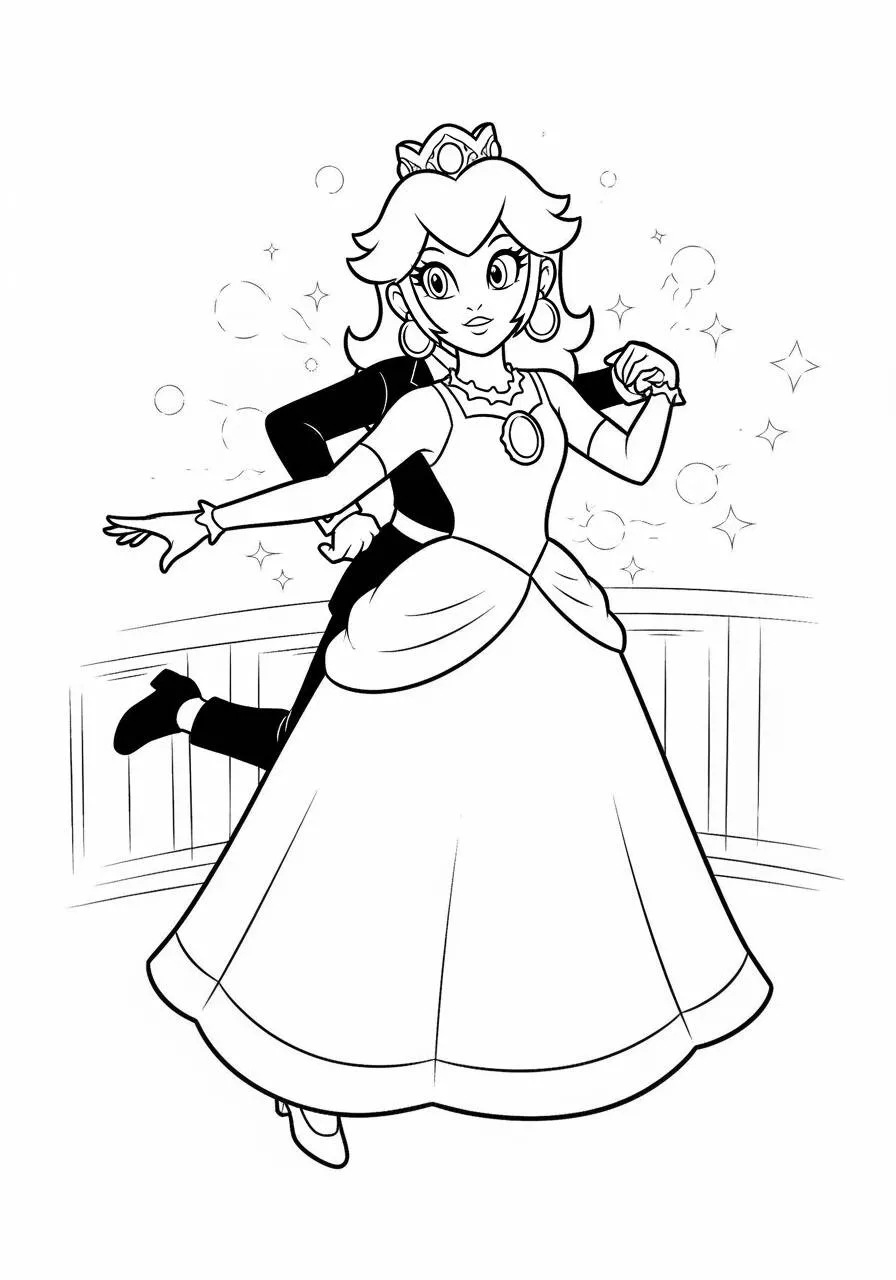 Desenho de Princesa Peach Dançando com Mario para Colorir