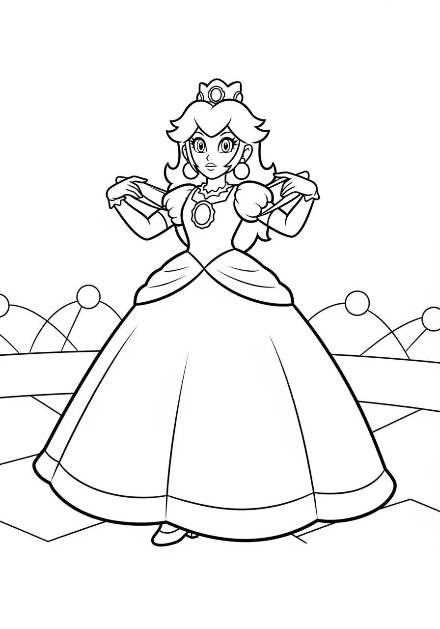 Desenho de Princesa Peach em Vestido Elegante para Colorir