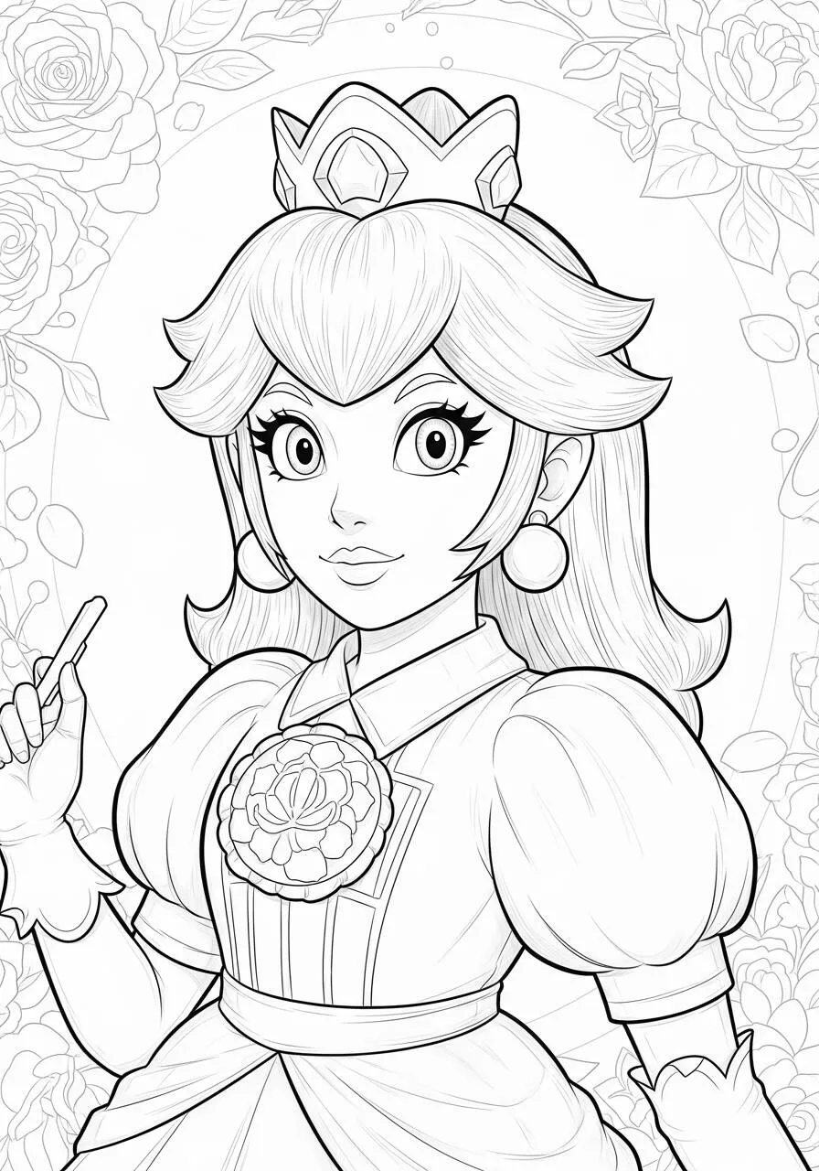 Desenho de Princesa Peach com Flores para Colorir