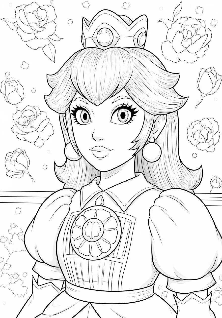 Desenho de Princesa Peach com Flores para Colorir