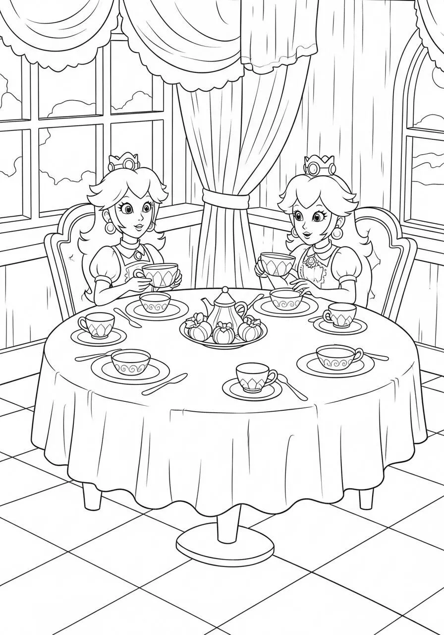 Desenho de Princesa Peach em Chá da Tarde para Colorir