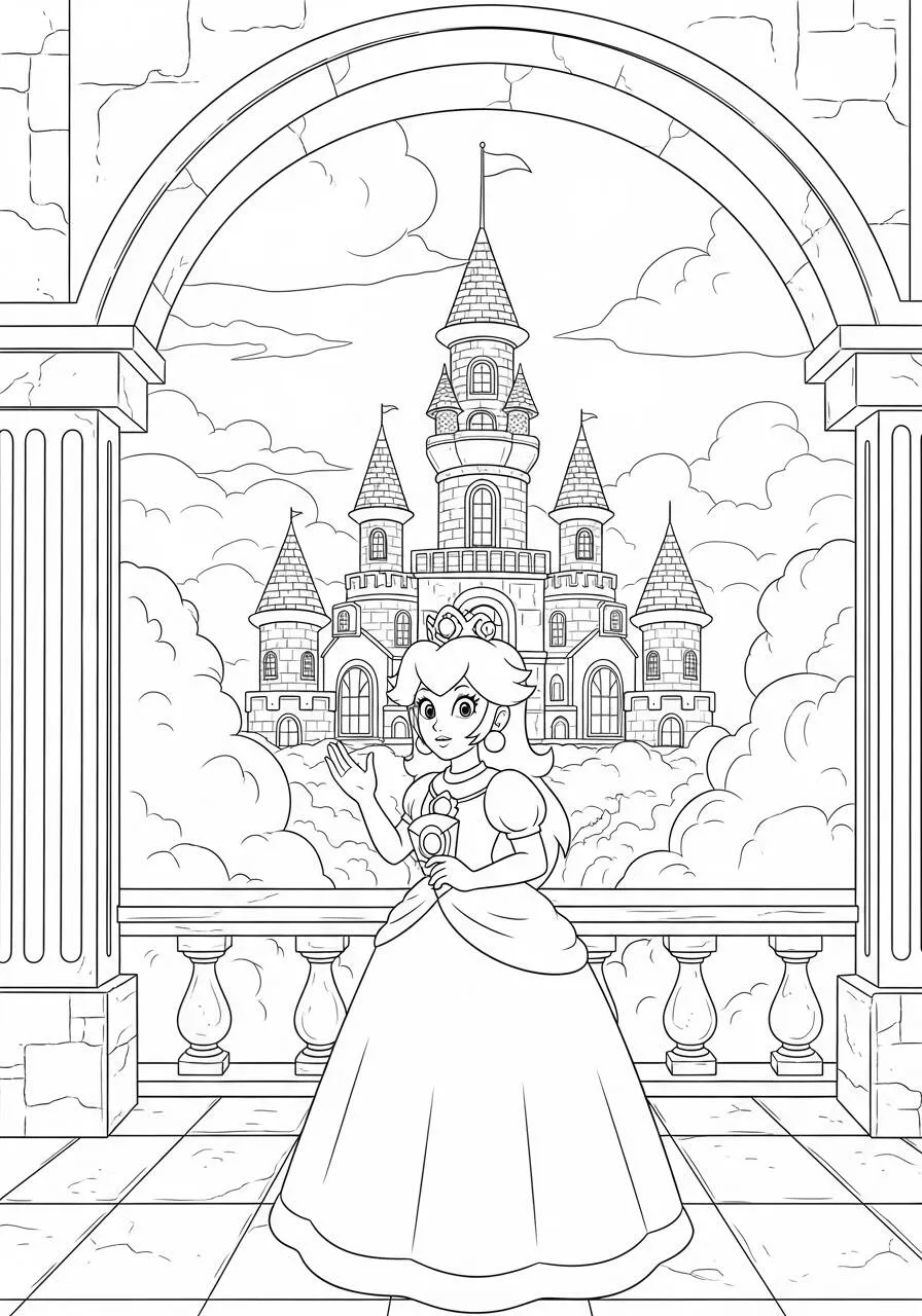 Desenho de Princesa Peach no Castelo para Colorir