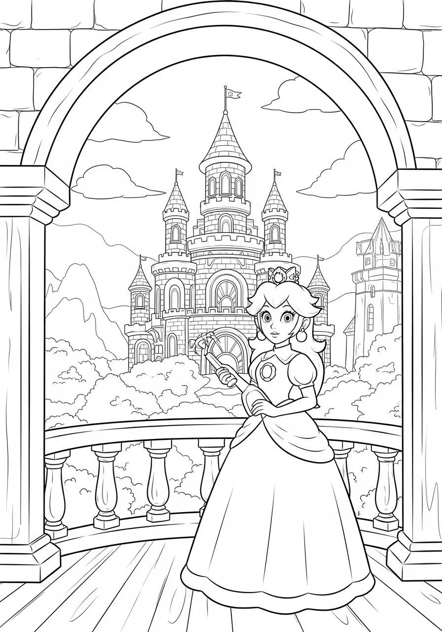 Desenho de Princesa Peach no Castelo para Colorir