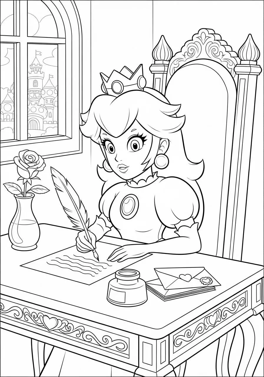 Desenho de Princesa Peach Escrevendo uma Carta para Colorir