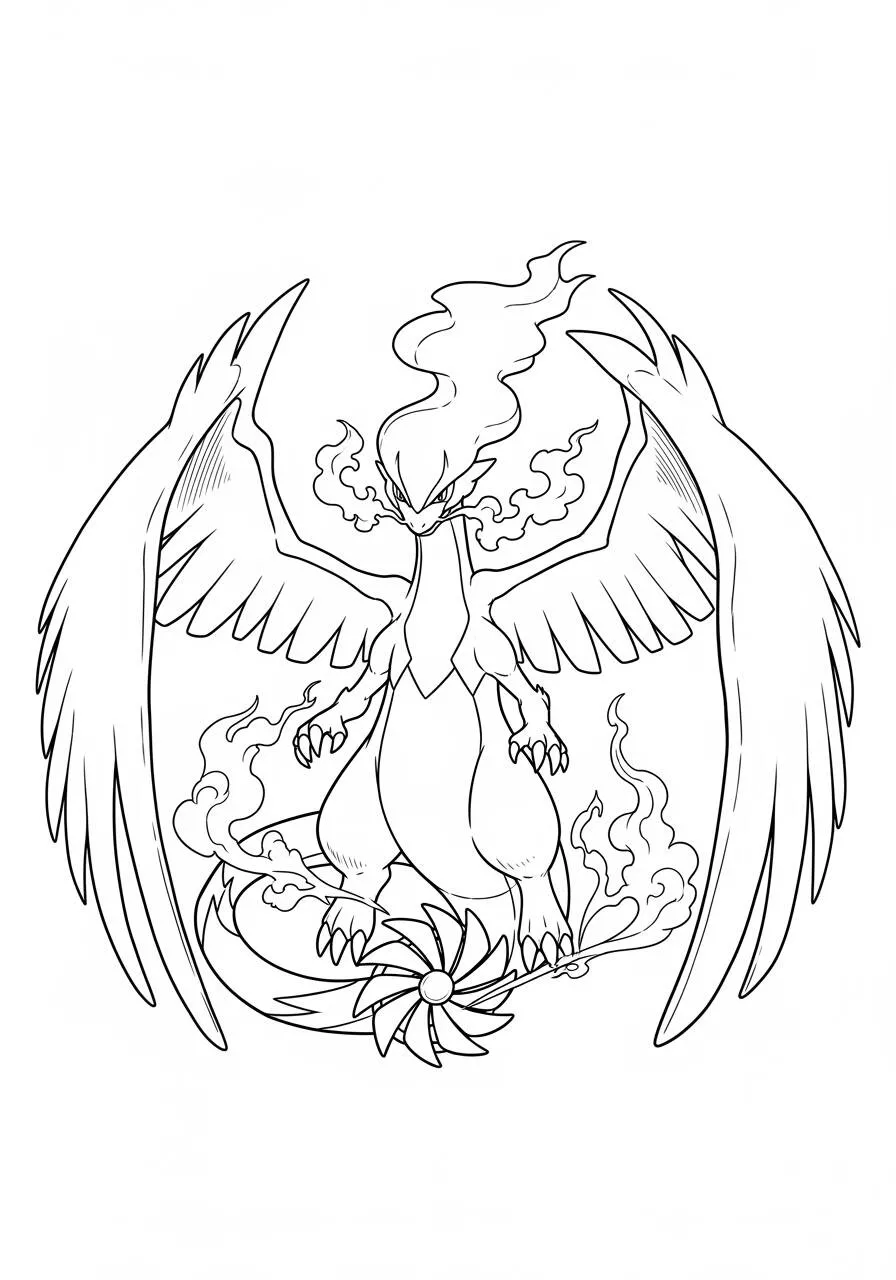 Desenho de Pokémon com o Ho Oh para Colorir