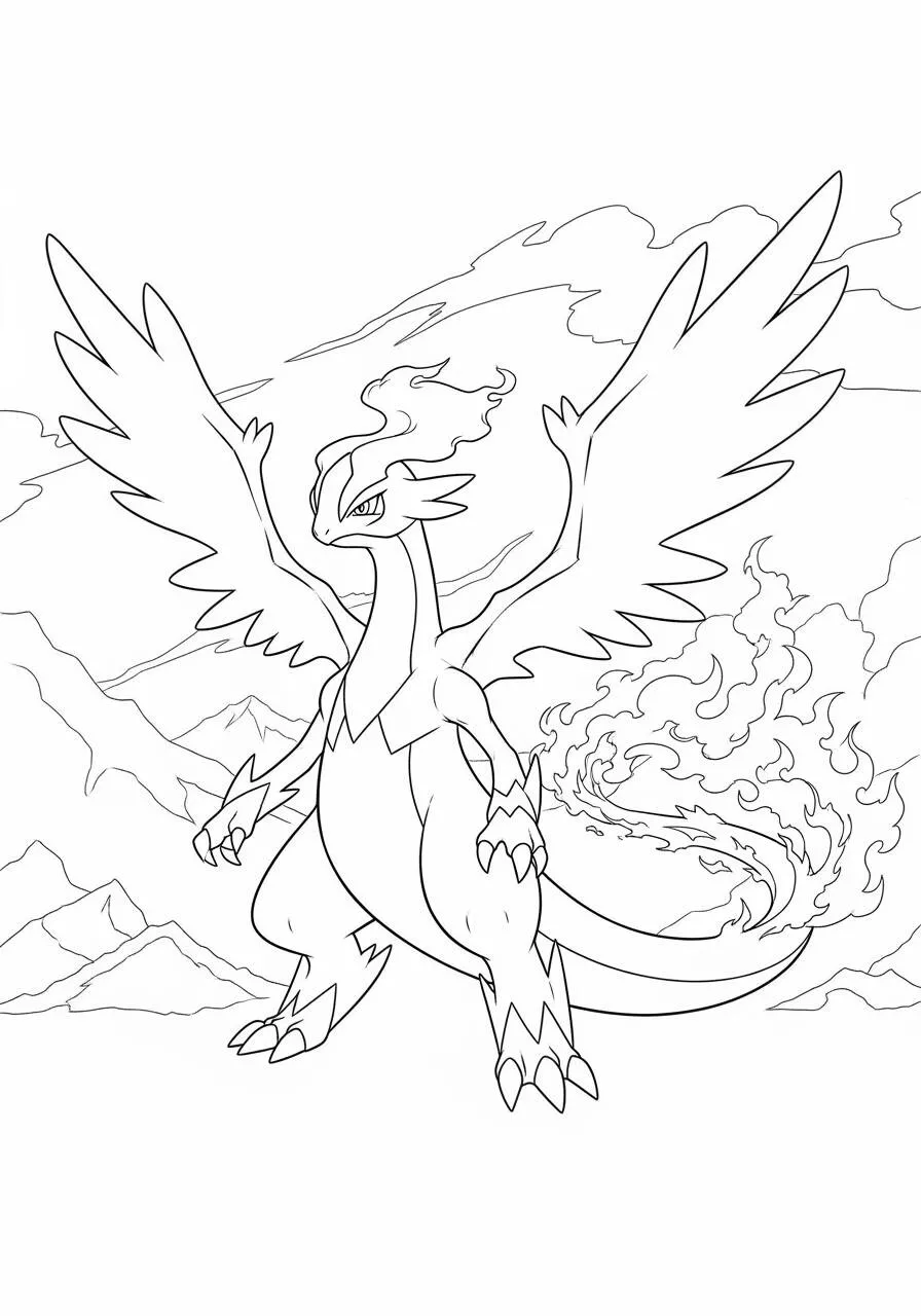 Desenho de Pokémon com o Ho Oh para Colorir