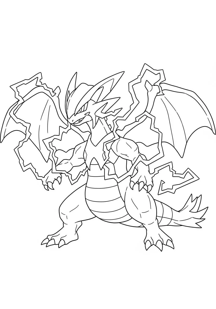 Desenho de Pokémon com o Mega Rayquaza para Colorir