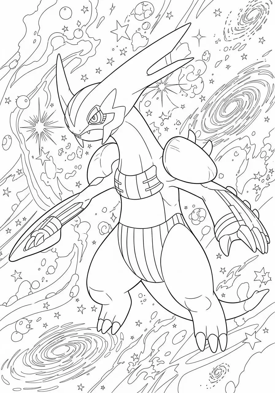 Desenho de Pokémon com o Mega Rayquaza para Colorir