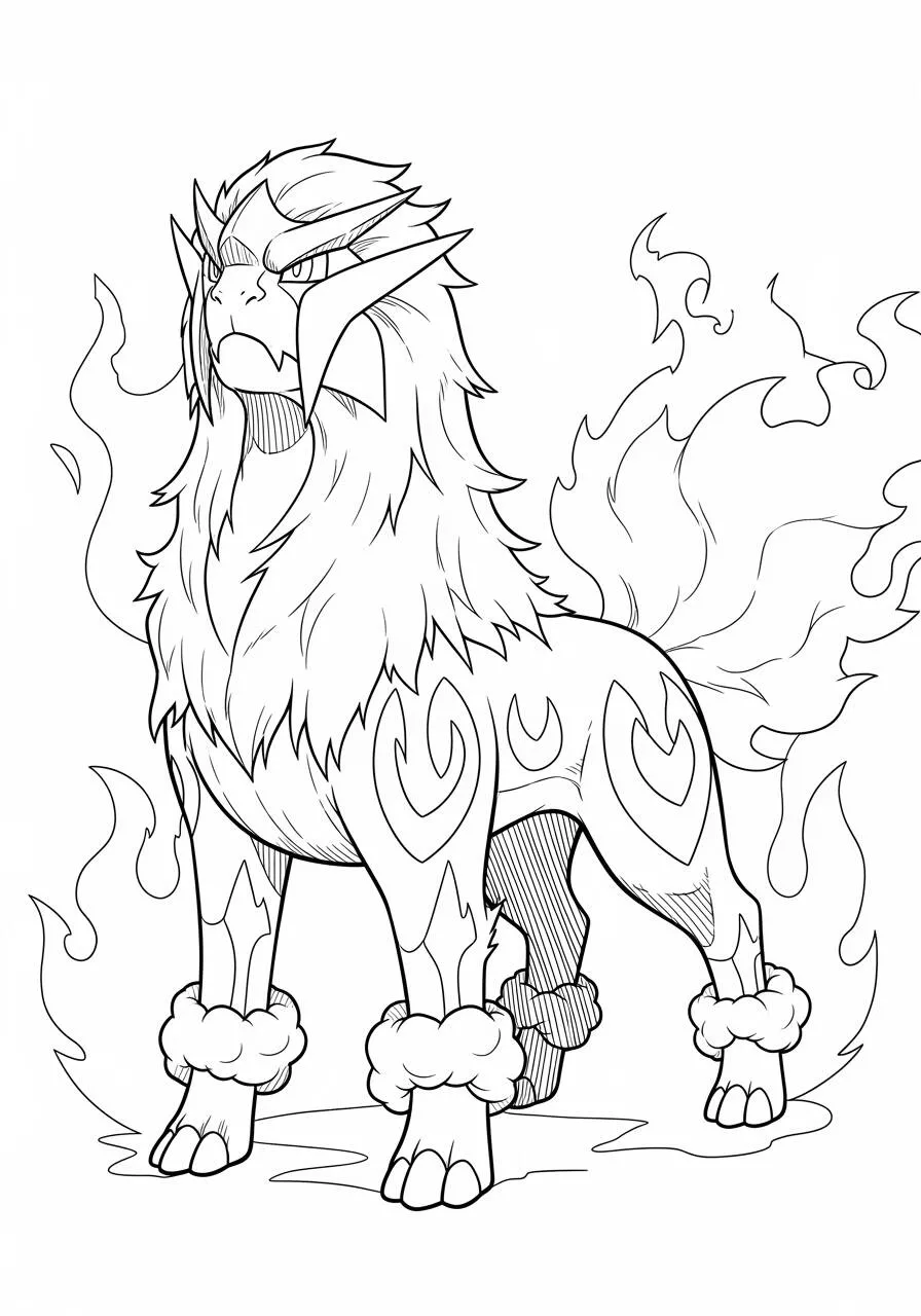Desenho de Pokémon com o Entei para Colorir