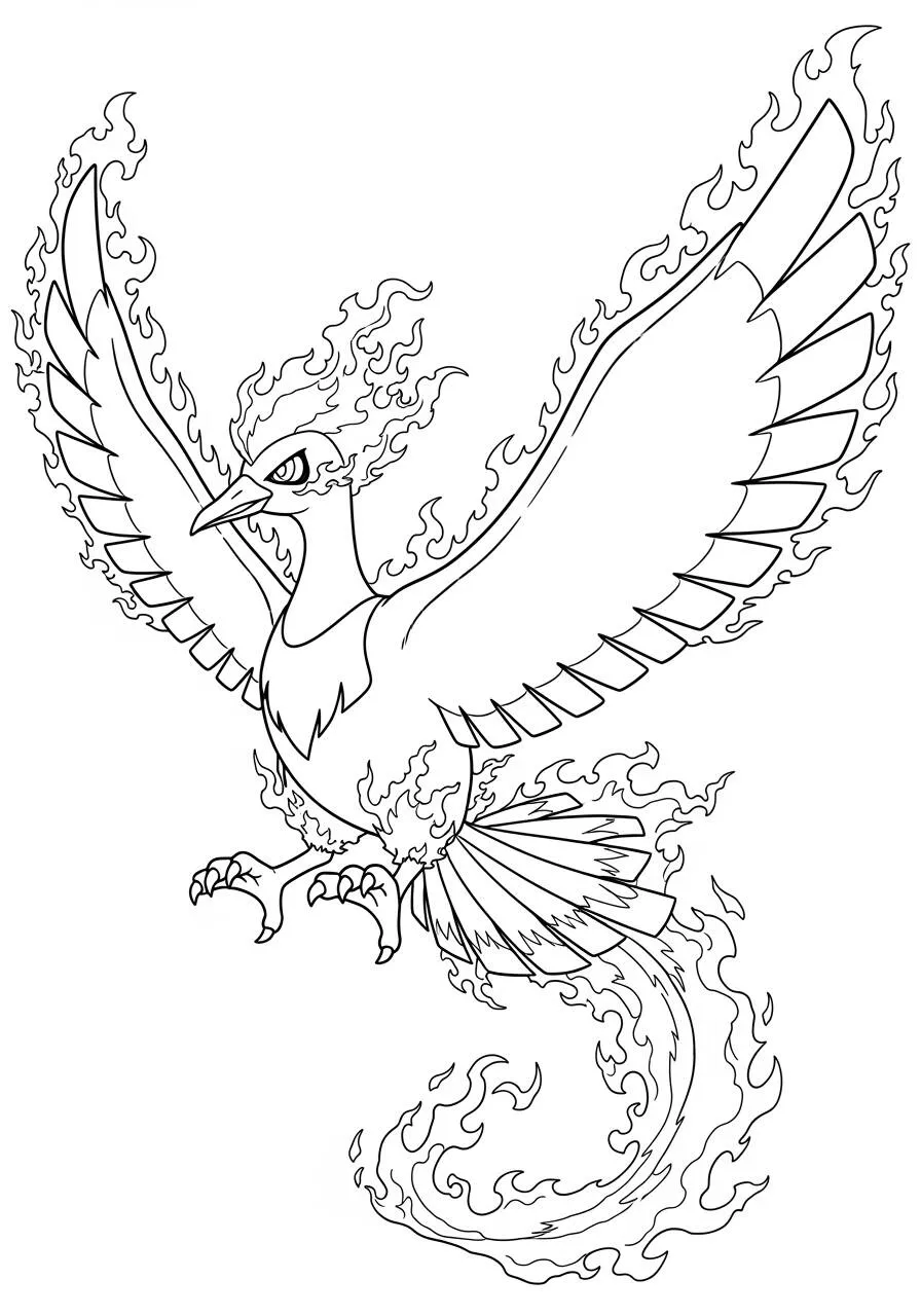 Desenho de Pokémon com o Moltres para Colorir