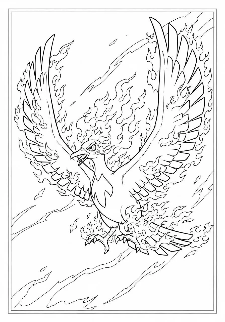 Desenho de Pokémon com o Moltres para Colorir