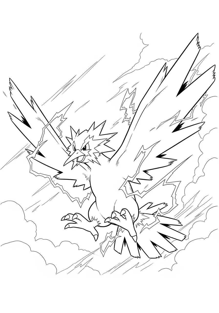 Desenho de Pokémon com o Zapdos para Colorir