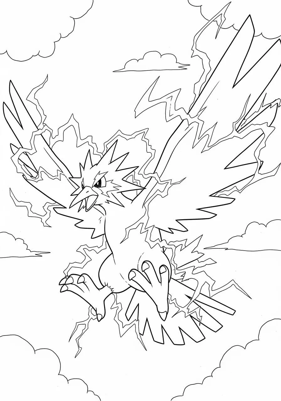 Desenho de Pokémon com o Zapdos para Colorir