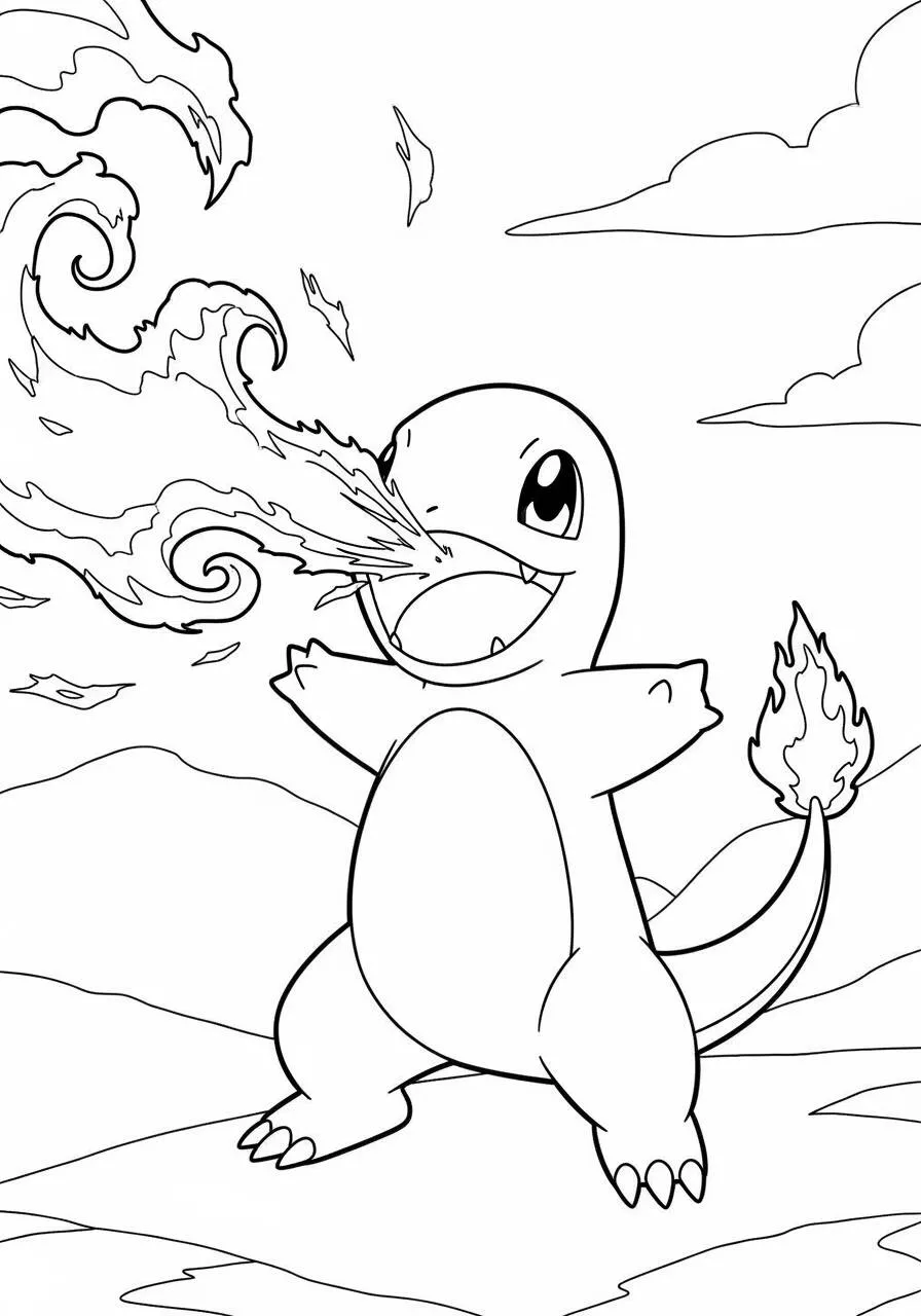 Desenho de Pokémon com o Charmander para Colorir