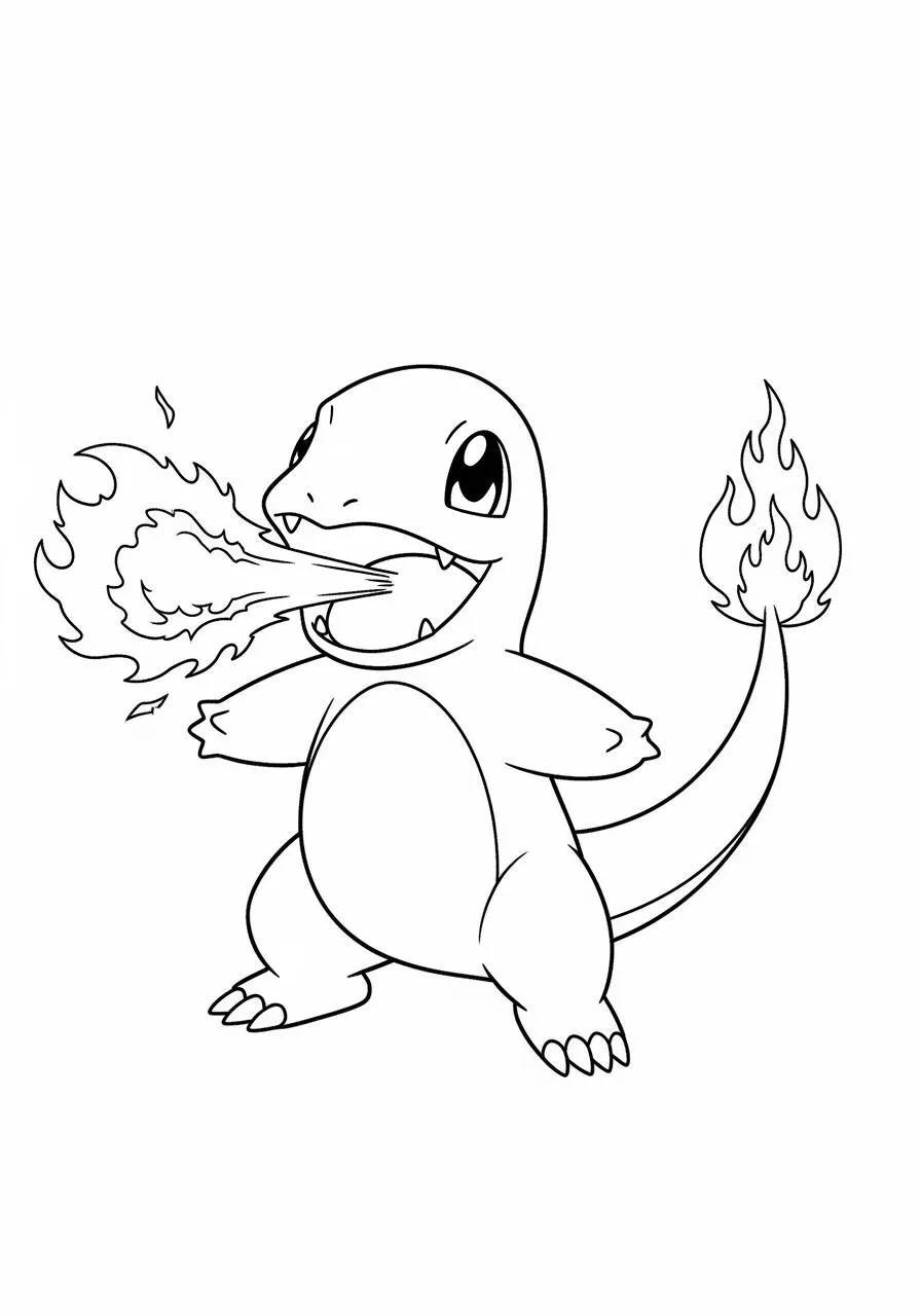 Desenho de Pokémon com o Charmander para Colorir