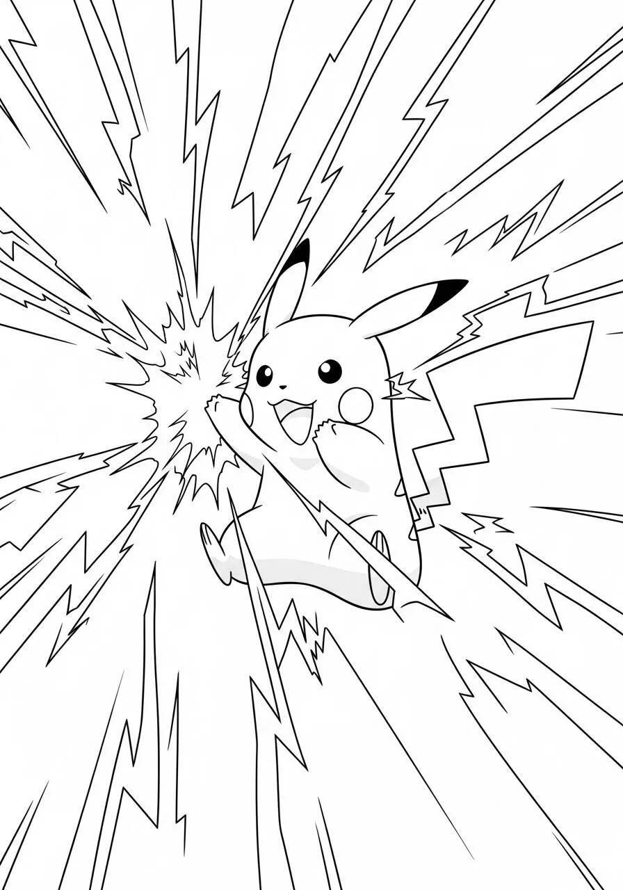 Desenho de Pokémon com o Pikachu Usando Ataque de Raio para Colorir