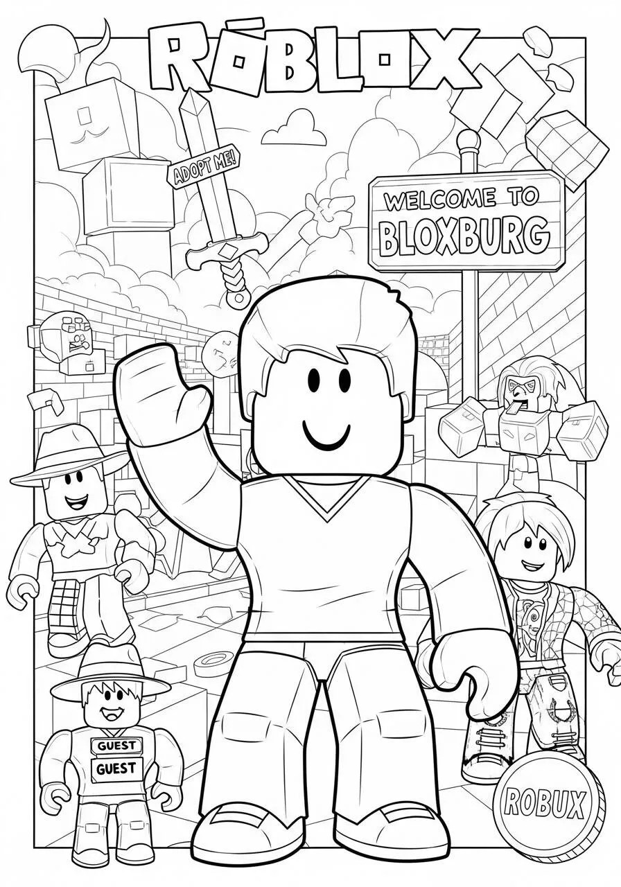 Desenho de Roblox Personagem Acenando em Bloxburg para Colorir