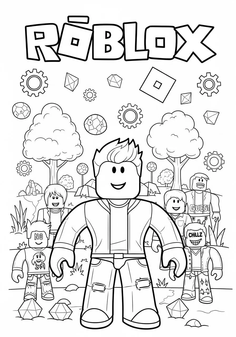 Desenho de Roblox Personagem em um Mundo Aventura para Colorir