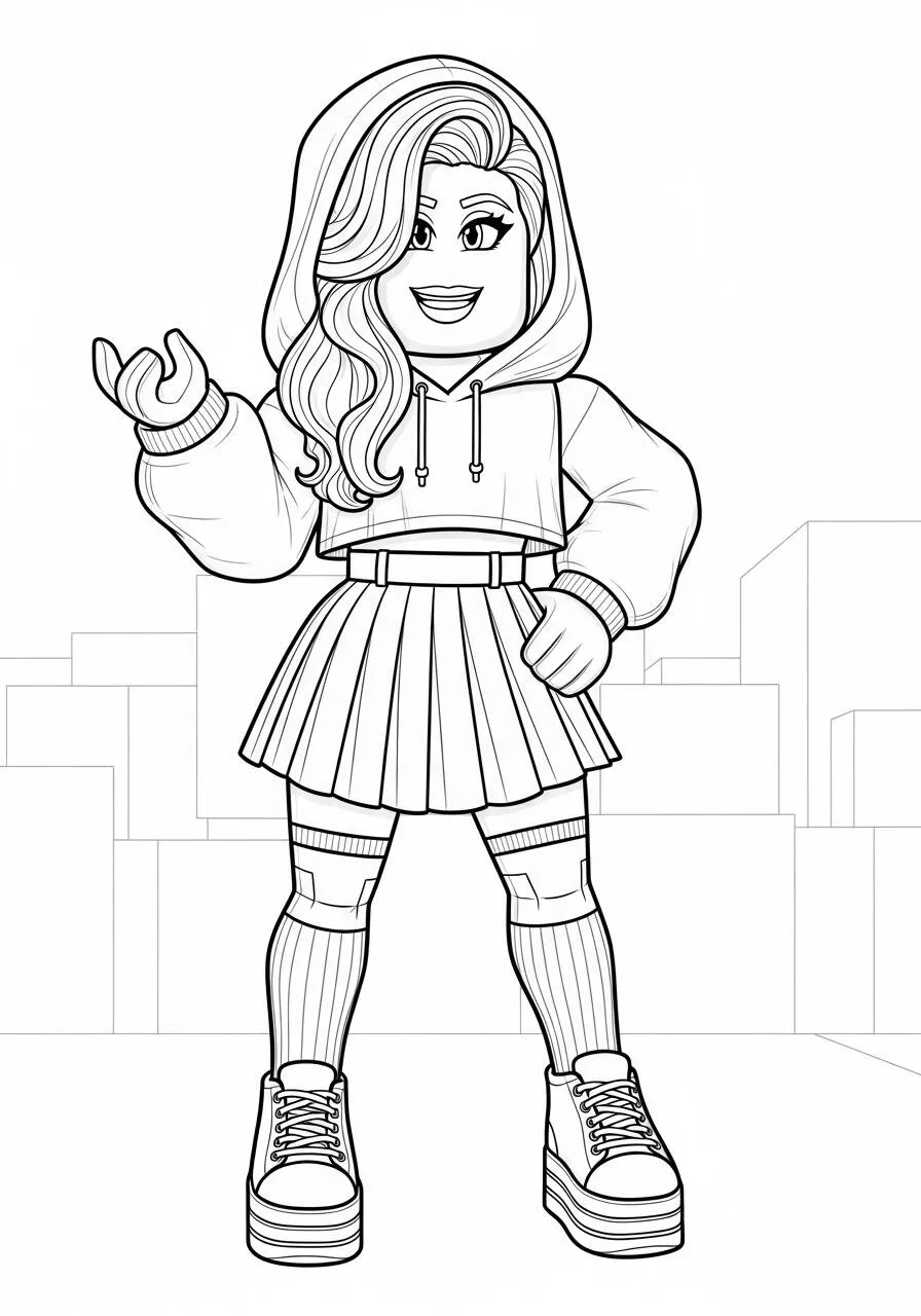 Desenho de Roblox Menina com Cabelo Longo e Estilo Fashion para Colorir