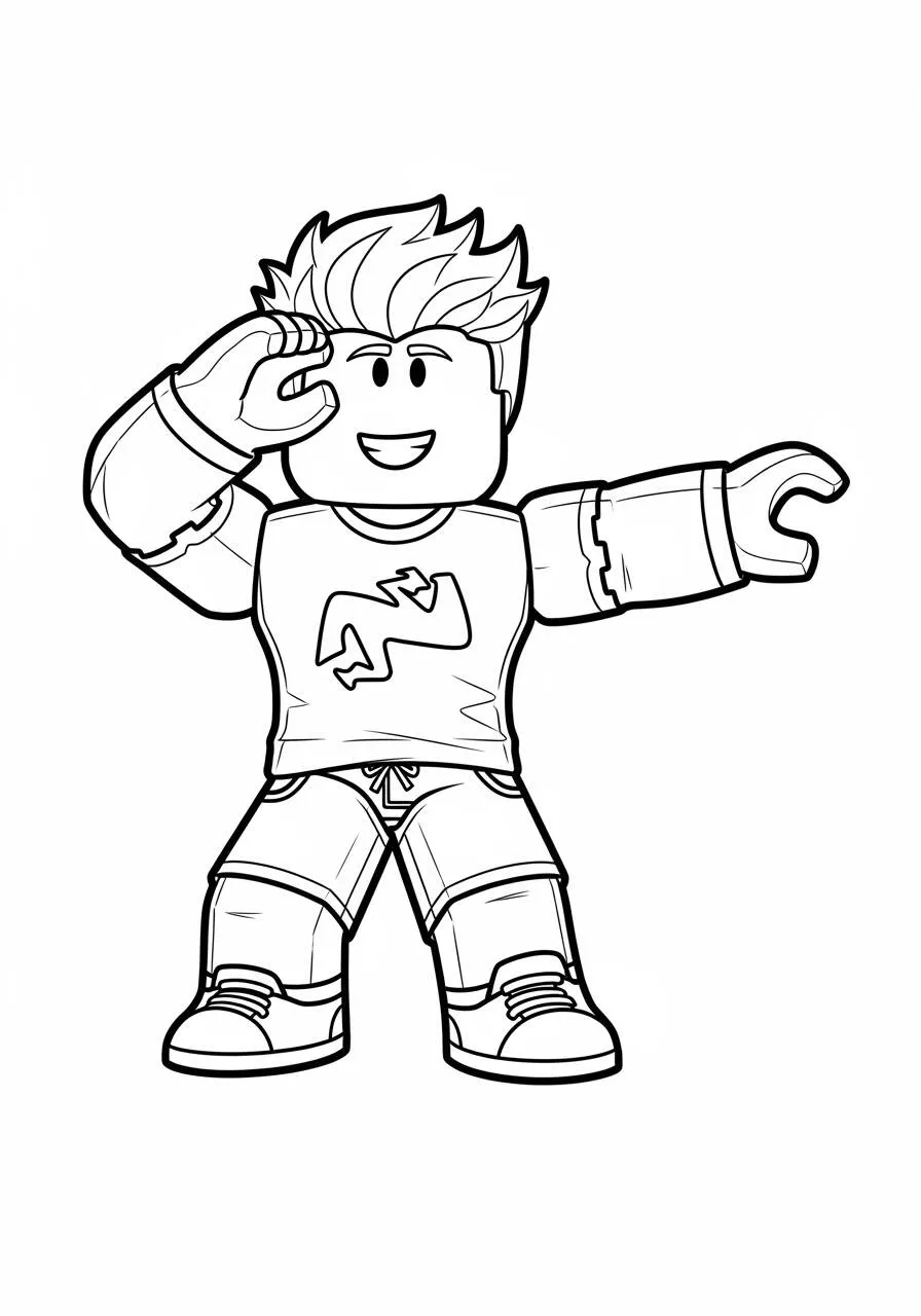 Desenho de Roblox Menino a Fazer Sinal de Saudações para Colorir