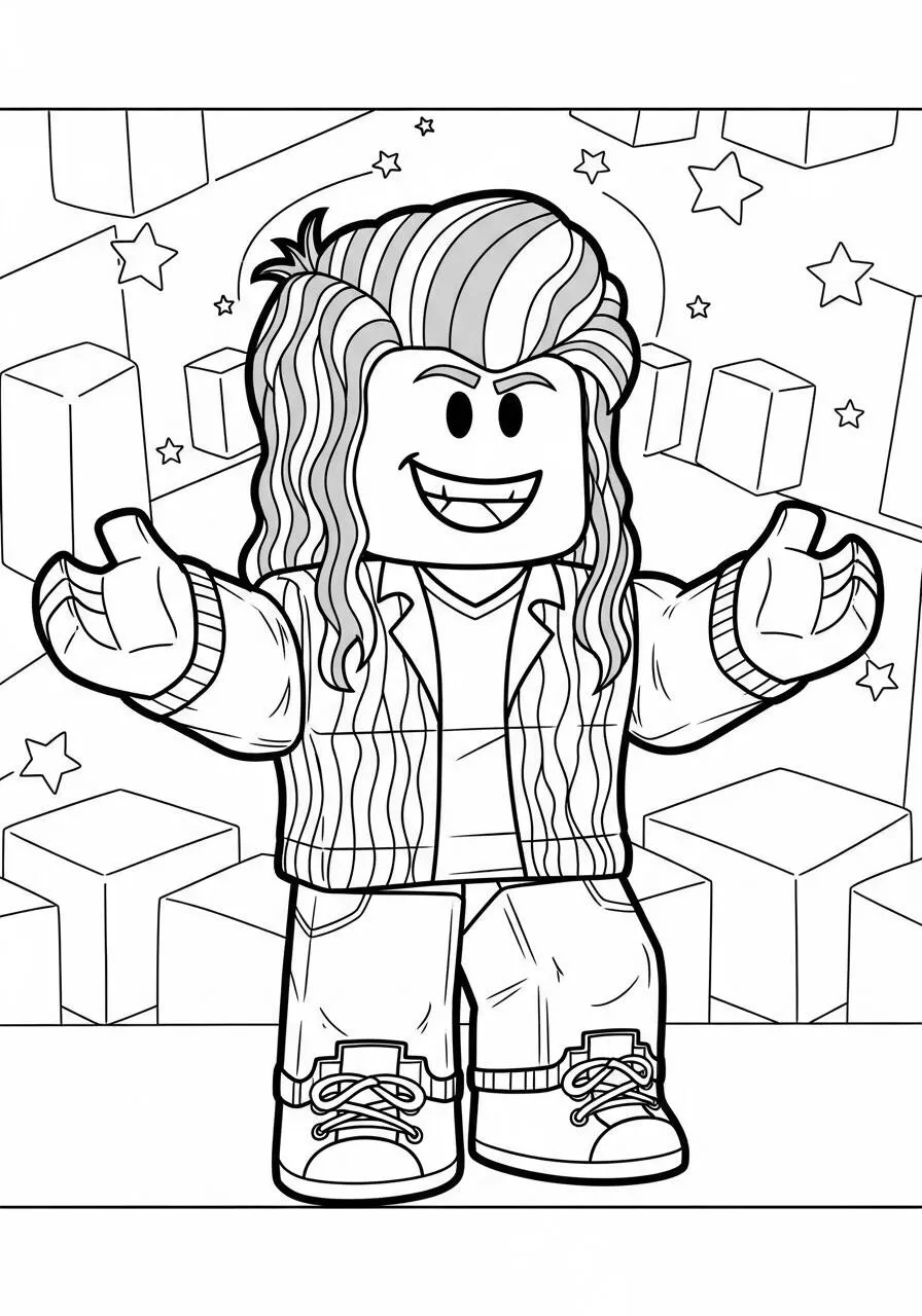 Desenho de Roblox Personagem com Cabelo Longo e Estilo para Colorir