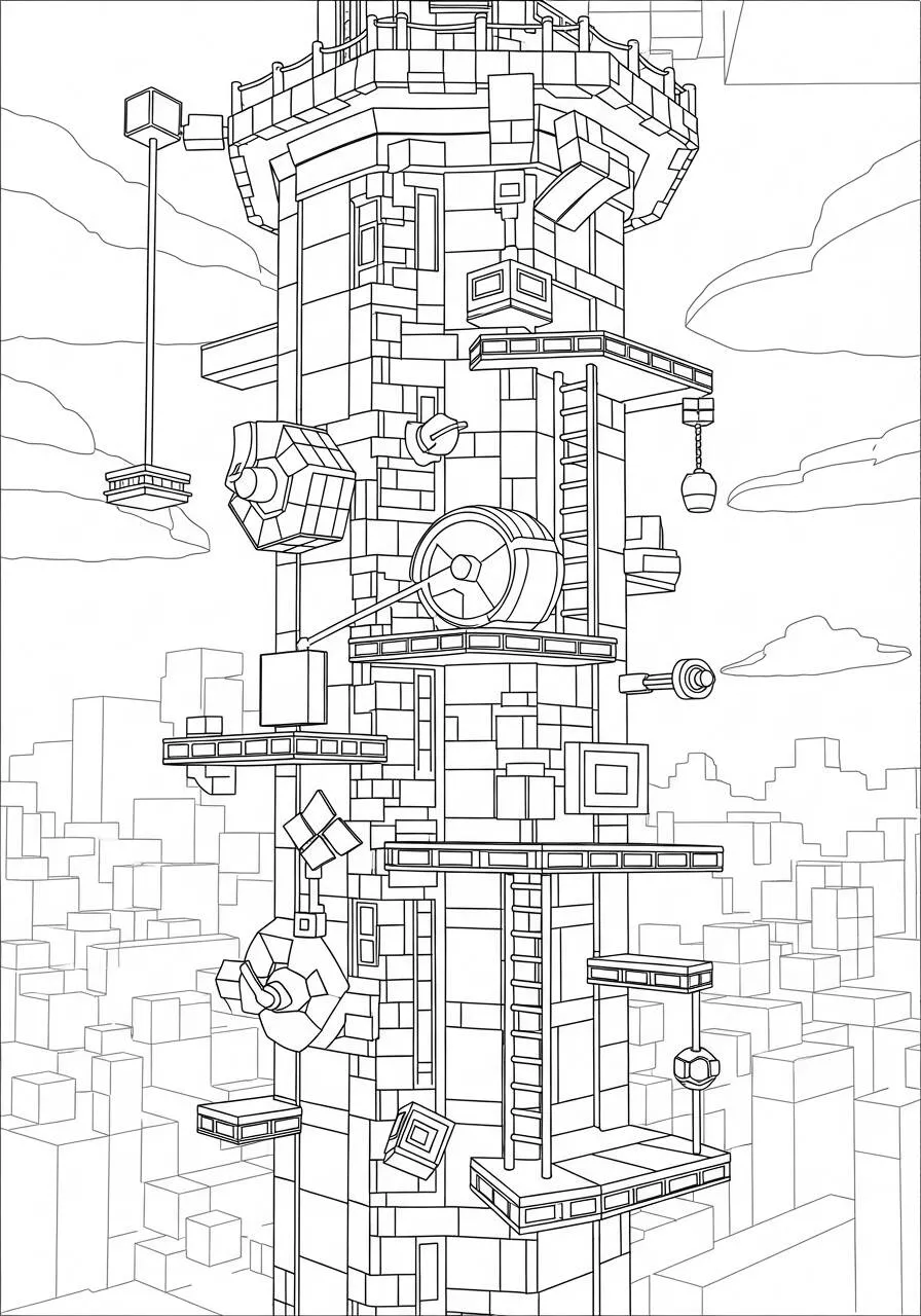 Desenho de Roblox Torre de Blocos para Colorir