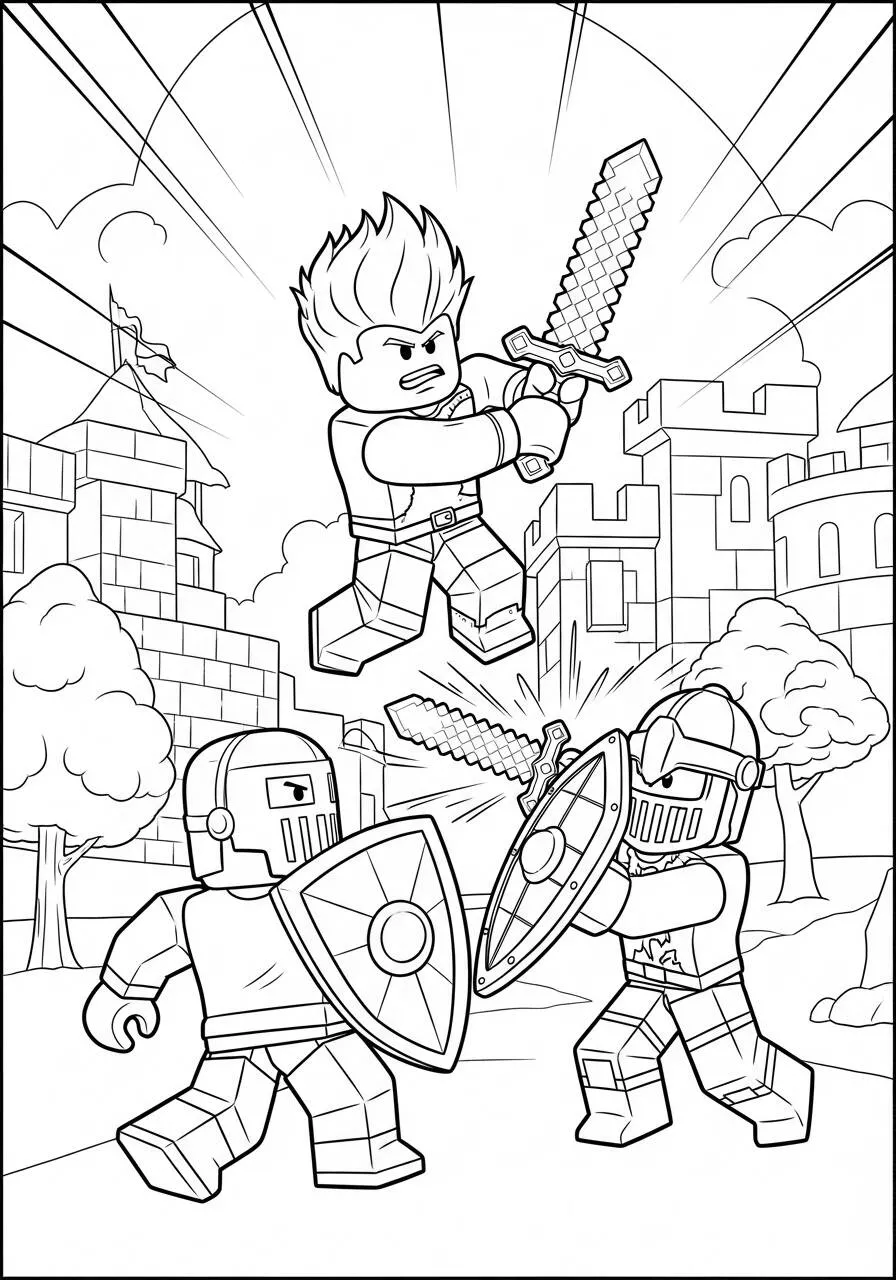 Desenho de Roblox Personagem Guerreiro em Batalha para Colorir