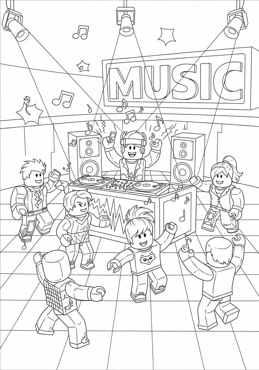 Desenho de Roblox Festa com DJ para Colorir