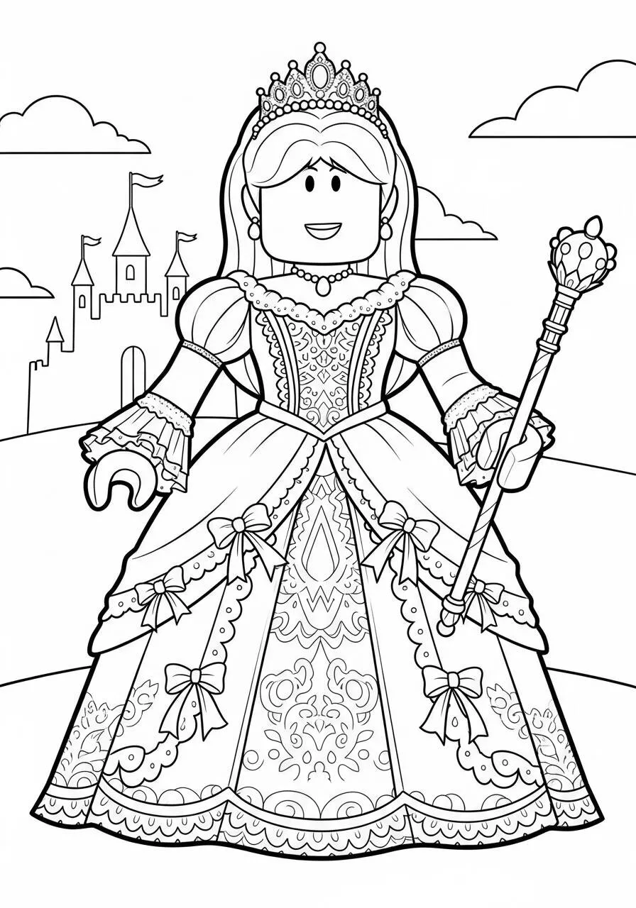 Desenho de Roblox Princesa com Coroa para Colorir