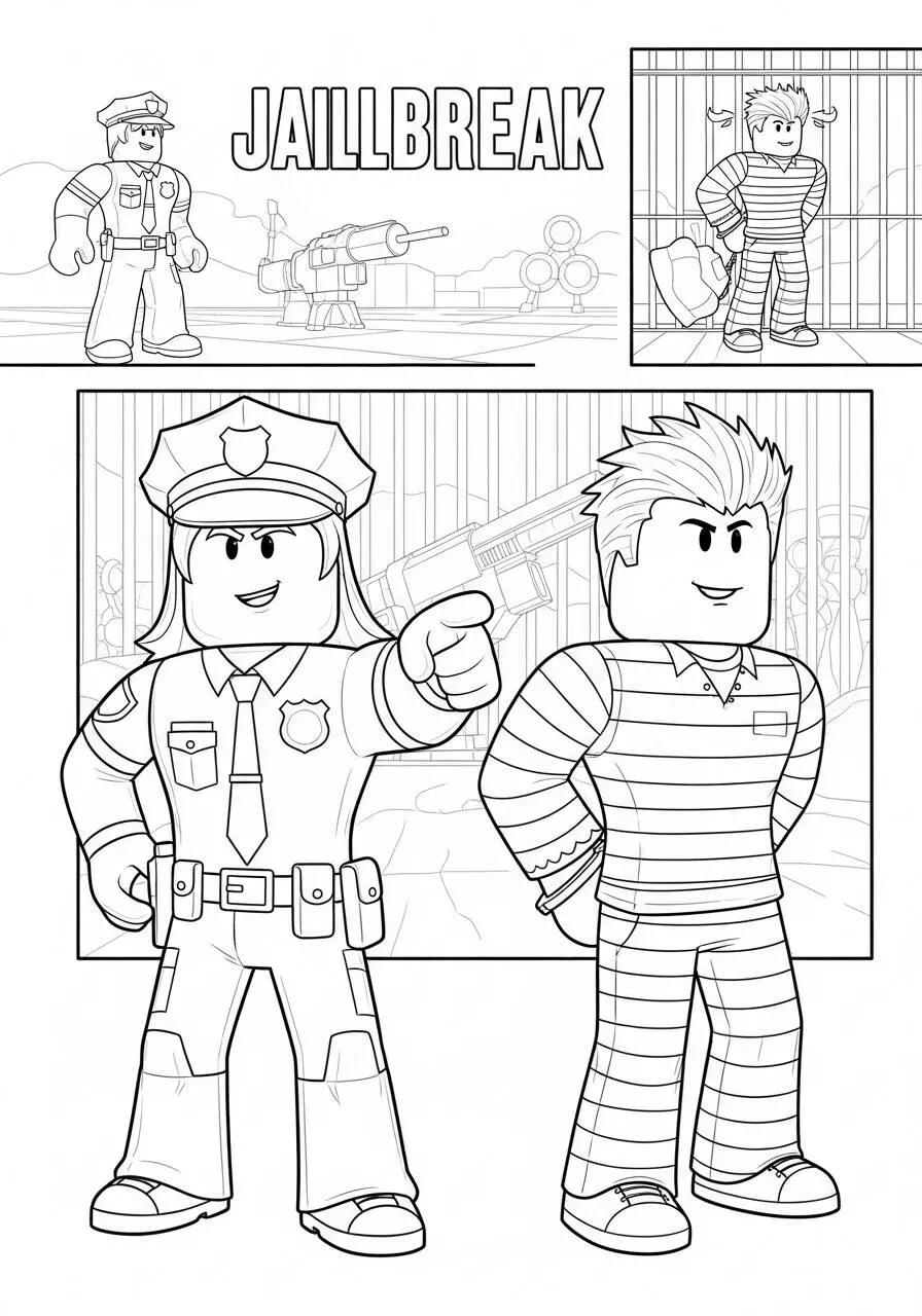 Roblox Jailbreak mit Malvorlage Polizist und Gefangener