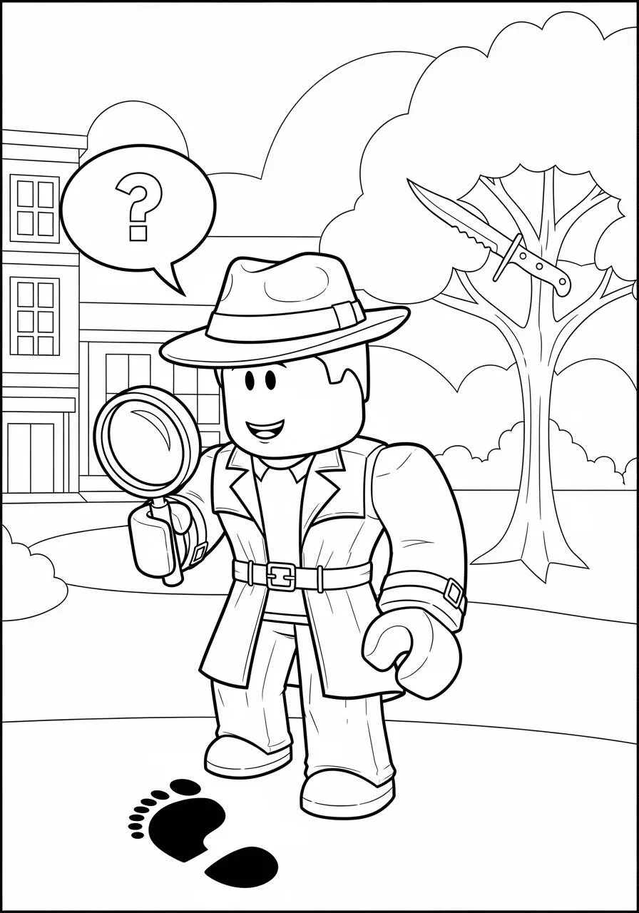 Desenho de Roblox Detetive com Lupa para Colorir