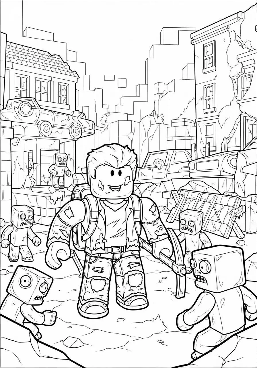 Desenho de Roblox Aventureiro em Cidade Abandonada para Colorir
