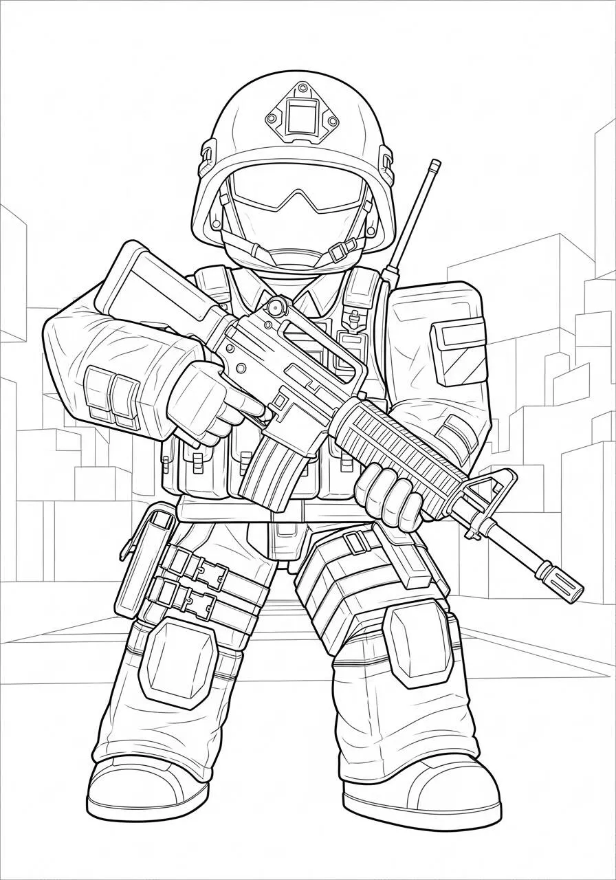 Desenho de Roblox Soldado com Arma para Colorir