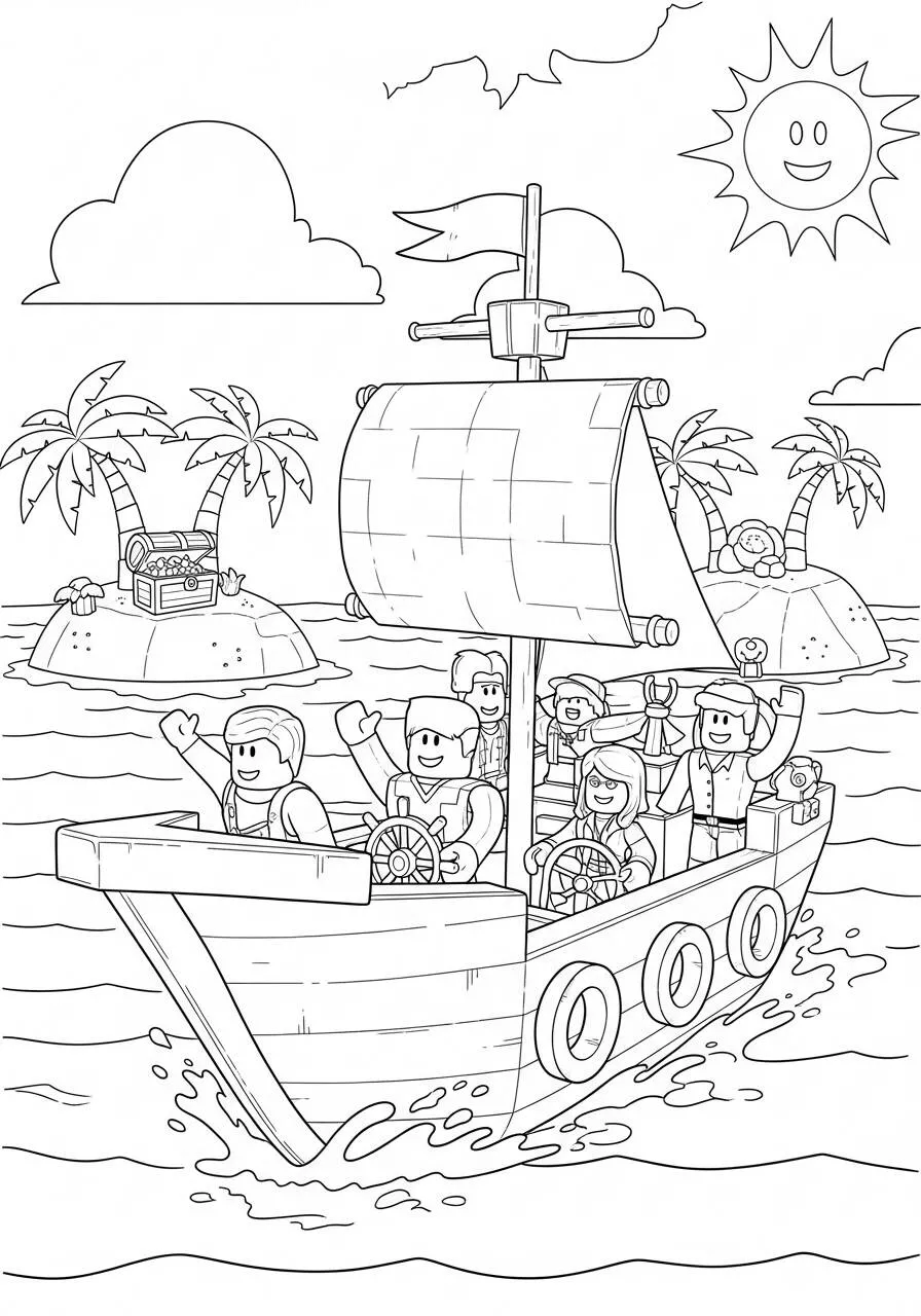 Desenho de Roblox Aventura de Pirata no Barco para Colorir