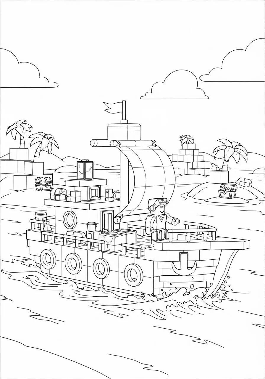 Pagina da colorare di Roblox Adventure Boat