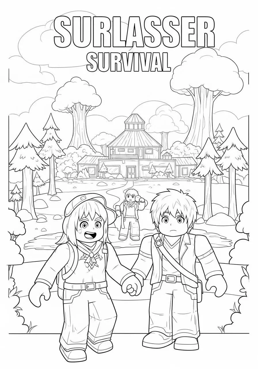 Desenho de Roblox Personagens em Aventura de Sobrevivência para Colorir