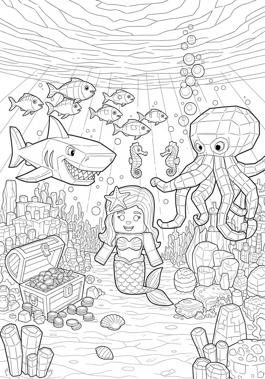 Desenho de Roblox Sereia e Criaturas Marinhas para Colorir