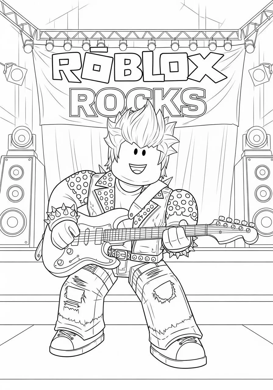 Personaggio Roblox Rocker con chitarra da colorare