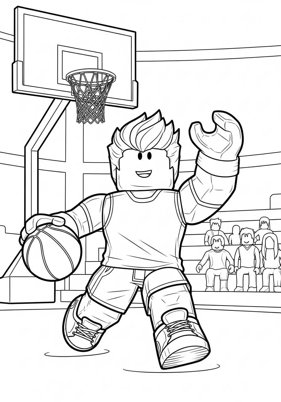 Desenho de Roblox Menino Jogando Basquete para Colorir
