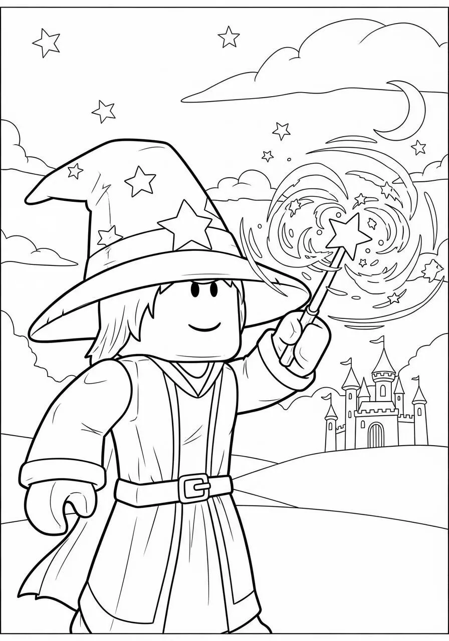 Desenho de Roblox Mago com Varinha para Colorir