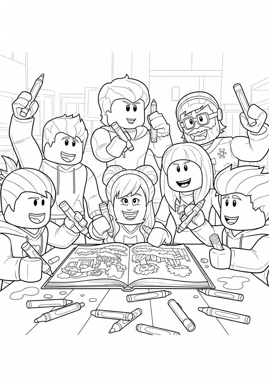 Desenho de Roblox Grupo de Amigos Colorindo para Colorir
