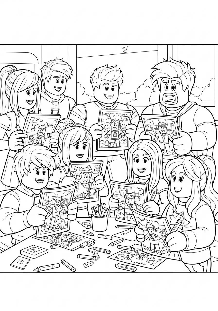 Desenho de Roblox Grupo de Amigos Colorindo para Colorir