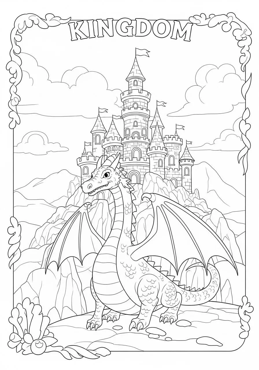 Desenho de Dragão Guardião do Castelo para Colorir